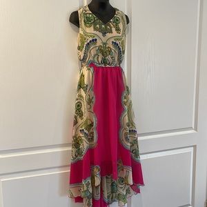Katie Dress chiffon sleeveless asymmetrical v neck unique material design Sz M